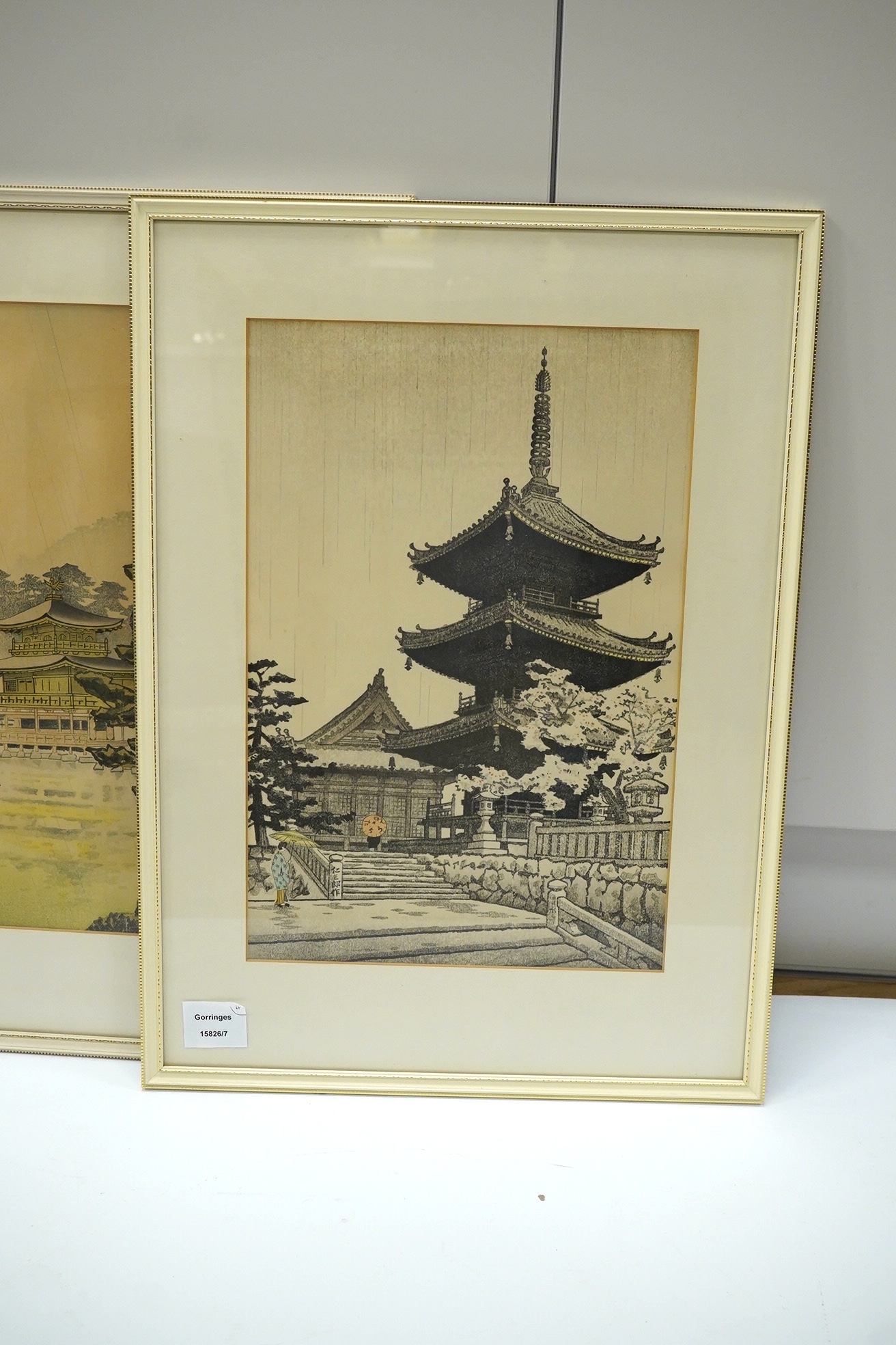 Nisaburo Ito (1905-2001), two pairs of Japanese woodblock prints, Pagodas, signed with character marks, largest each 39 x 26cm. Condition - fair to good, some minor discolouration